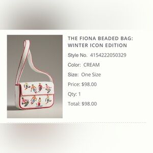 Anthropologie Beaded Mini Shoulder Bag — White with Multicolor Skier Motifs